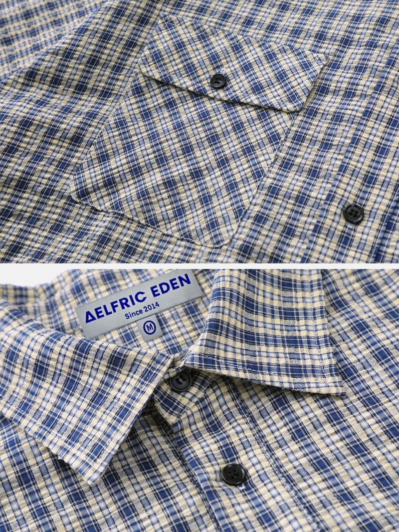 Chemise à Manches Courtes Aelfric Eden Vintage Simplicity Plaid Bleu Marine Bleu | ZYO-75143367